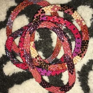 ANTHROPOLOGIE set of 5 beaded slip on bracelets